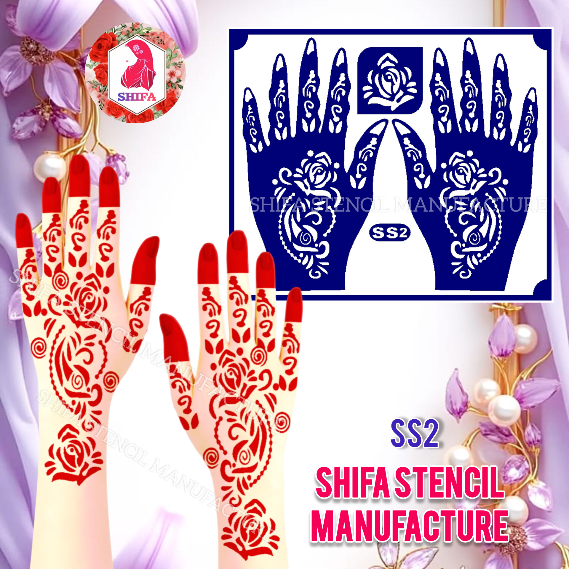 SS2 Rose Patterned Unique Arabic Design  Sticker Overview  Henna Stencil - Shifa Stencil